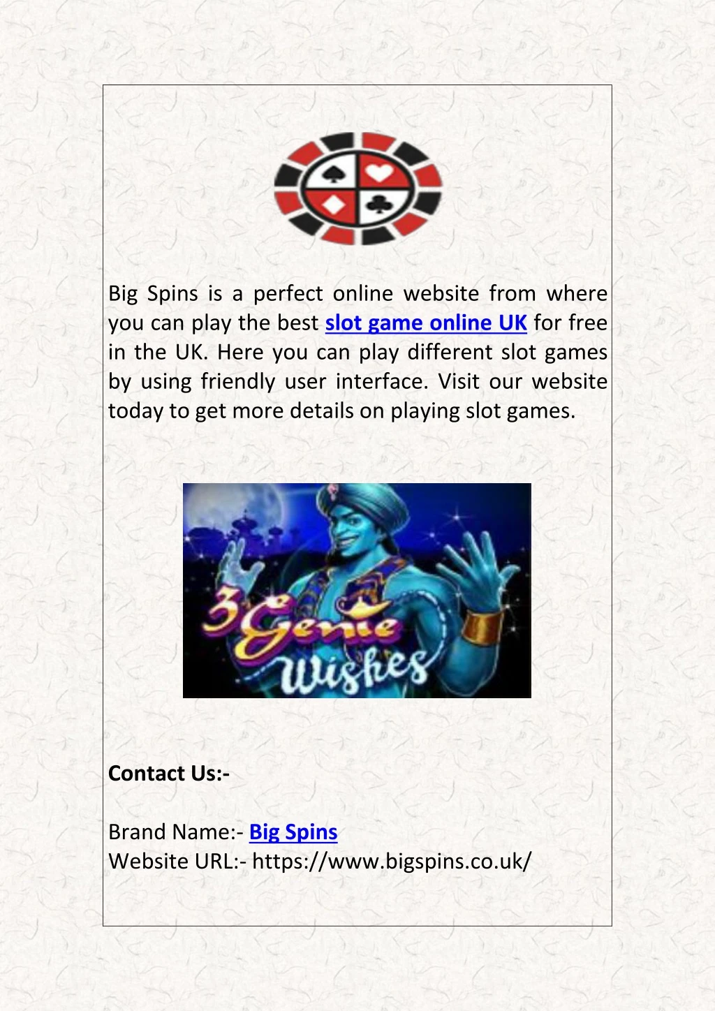 big spins is a perfect online website from where
