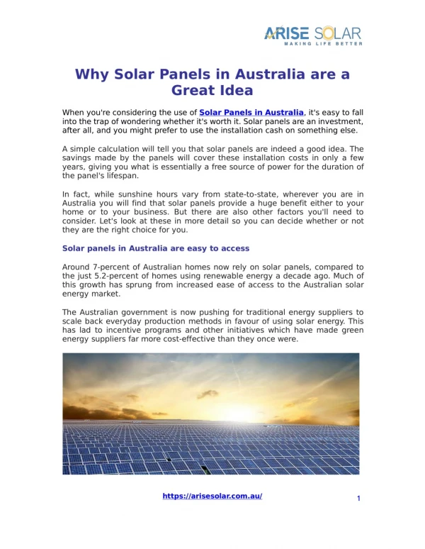 Why Solar Panels in Australia are a Great Idea