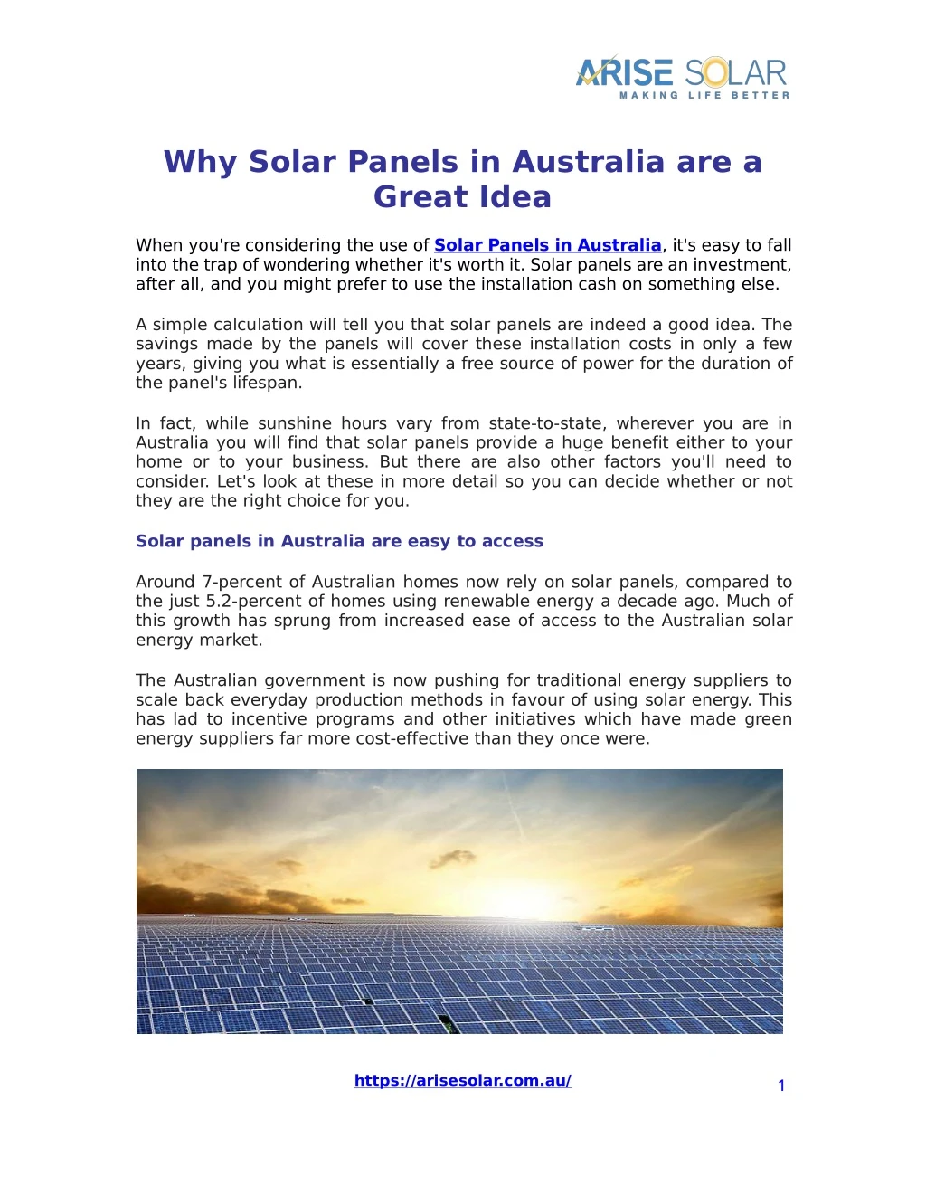 why solar panels in australia are a great idea