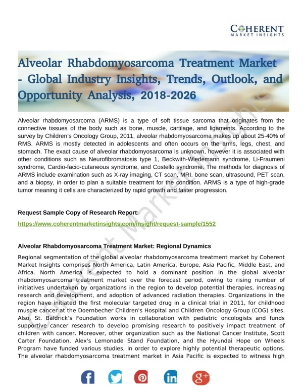 Alveolar Rhabdomyosarcoma Treatment Market - Global Industry Insights, Trends, Outlook, and Opportunity Analysis, 2018-2