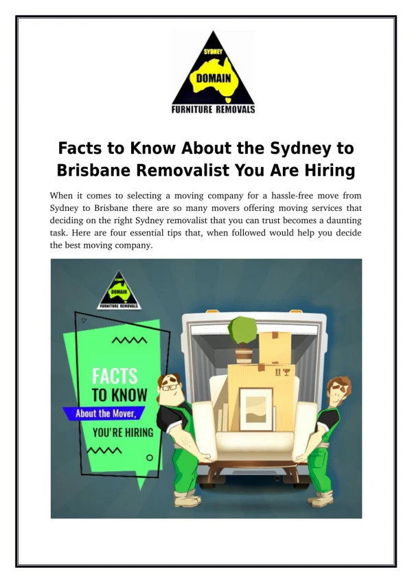 Facts to Know About the Sydney to Brisbane Removalist You Are Hiring