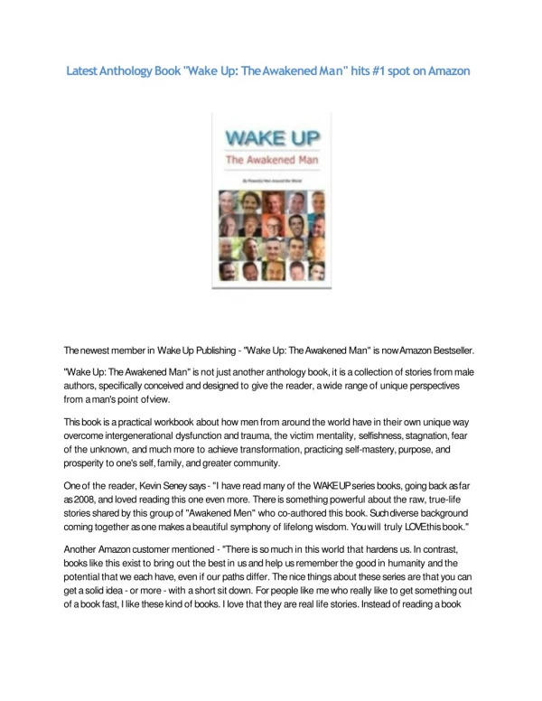 Latest Anthology Book "Wake Up: The Awakened Man" hits #1 spot on Amazon