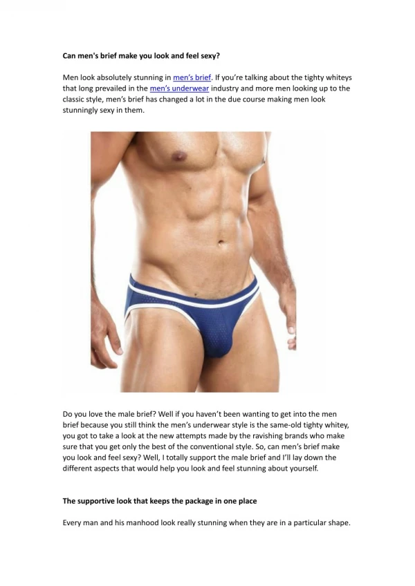 Can men's brief make you look and feel sexy?