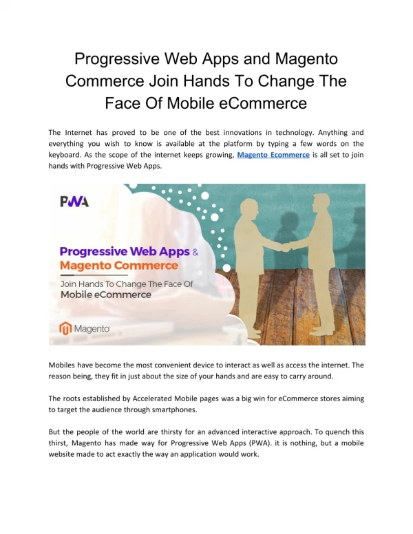 Progressive Web Apps and Magento Commerce Join Hands To Change The Face Of Mobile eCommerce