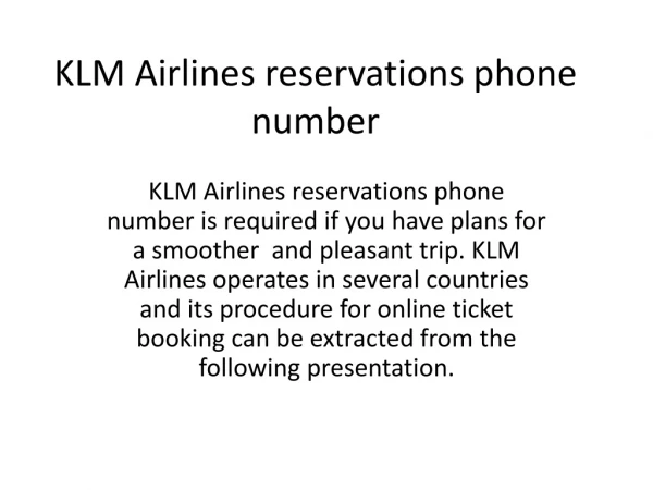 KLM Airlines reservations phone number