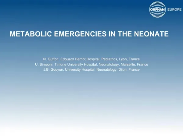 METABOLIC EMERGENCIES IN THE NEONATE