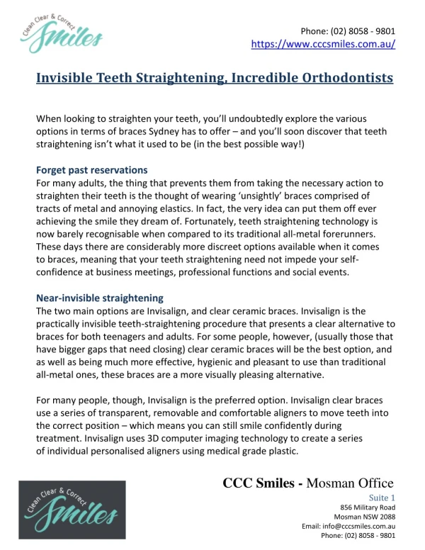 Invisible Teeth Straightening, Incredible Orthodontists