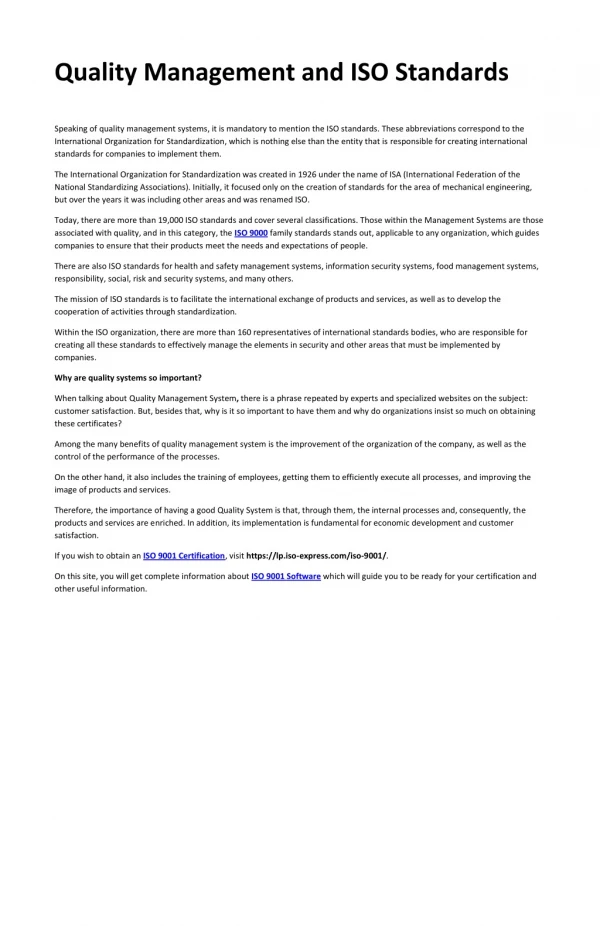 quality management and iso standards
