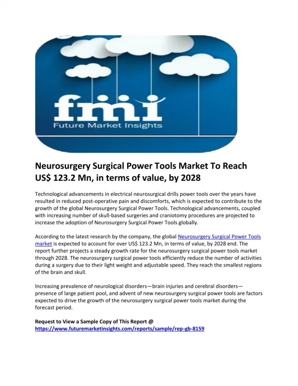 Neurosurgery Surgical Power Tools Market to Witness Passive Growth by 2028