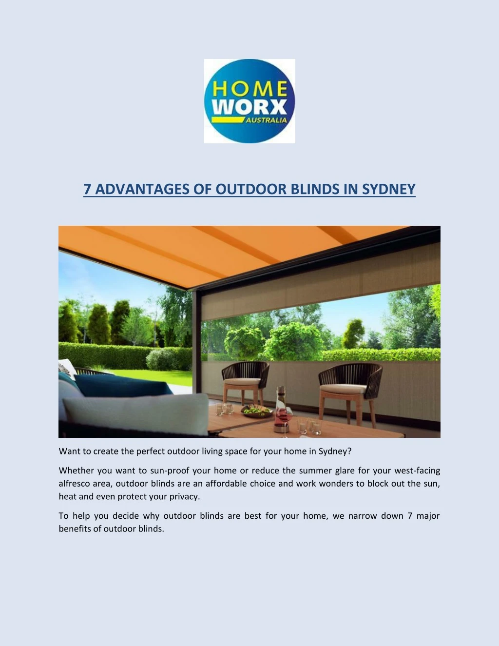 7 advantages of outdoor blinds in sydney