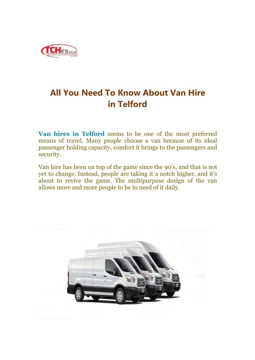 all you need to know about van hire in telford