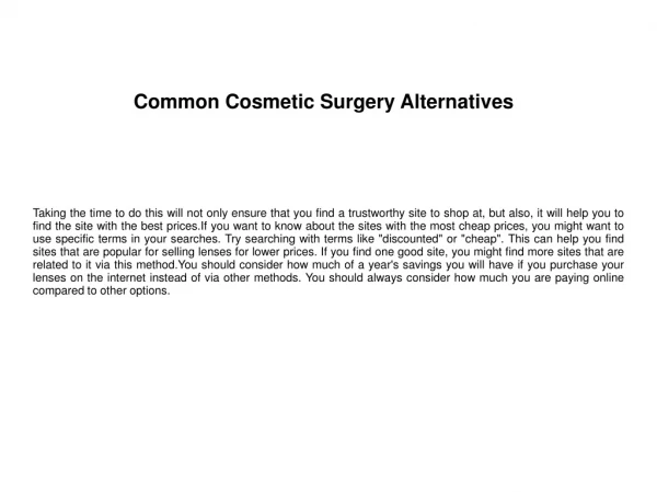 Common Cosmetic Surgery Alternatives