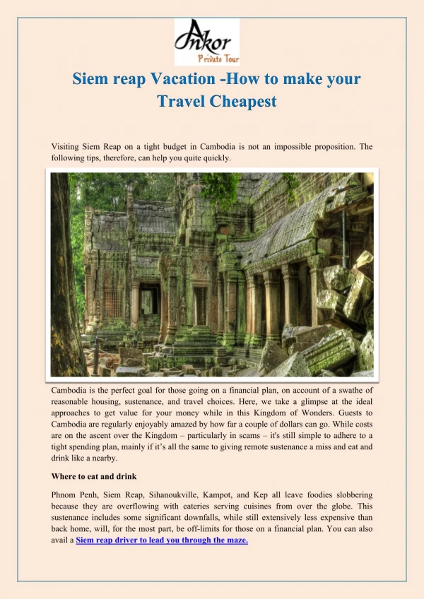 Siem reap vacation how to make your travel cheapest