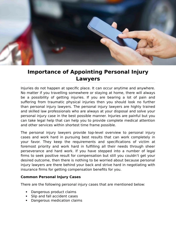 Importance of Appointing Personal Injury Lawyers