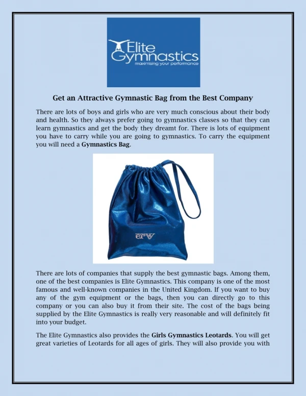 Get an Attractive Gymnastic Bag from the Best Company