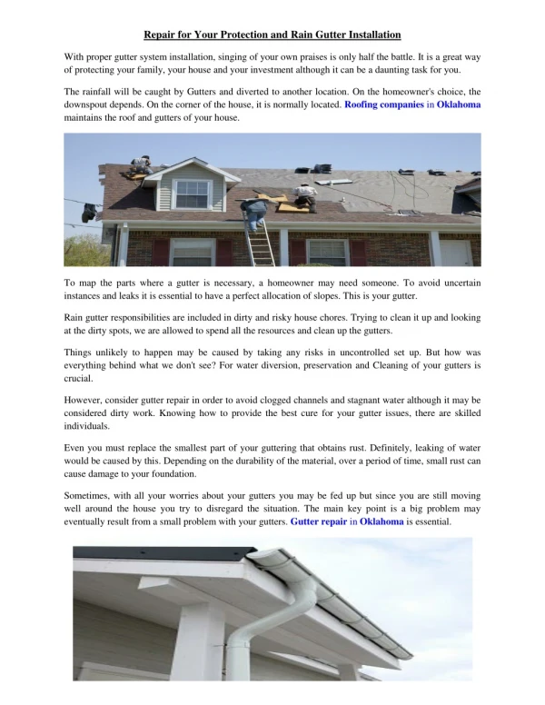 Repair for Your Protection and Rain Gutter Installation