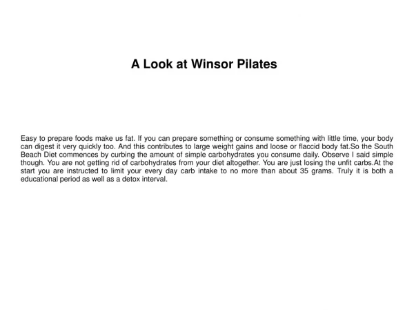A Look at Winsor Pilates
