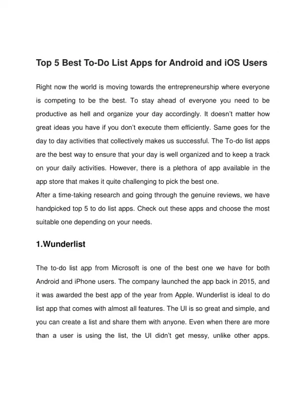 Top 5 Best To-Do List Apps for Android and iOS Users