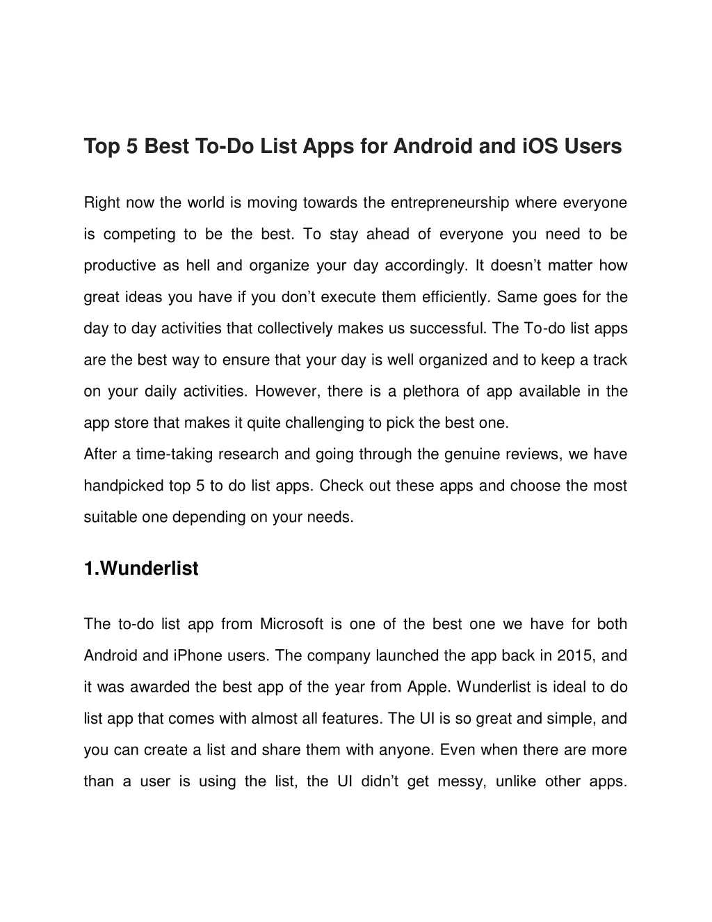 top 5 best to do list apps for android
