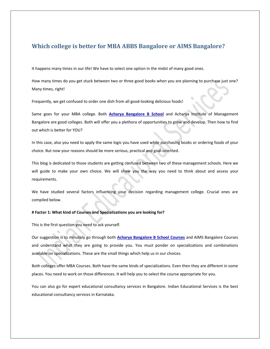 which college is better for mba abbs bangalore