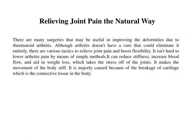 Relieving Joint Pain the Natural Way