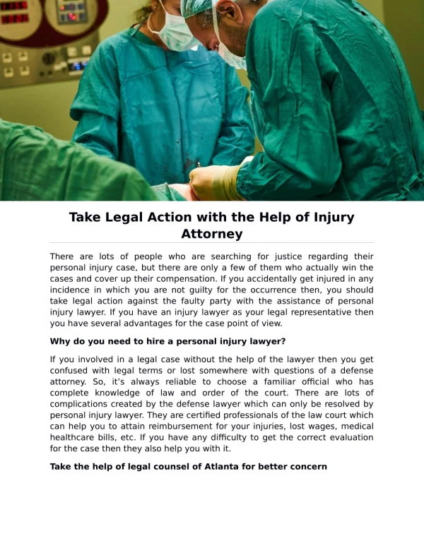 Take Legal Action with the Help of Injury Attorney