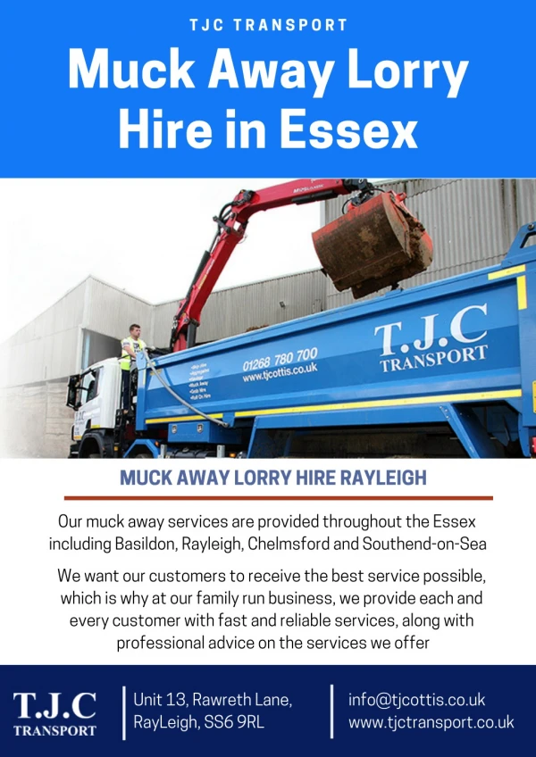 Muck Away Lorry Hire in Essex - TJC Transport