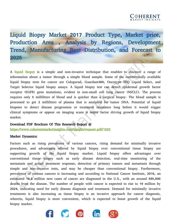 Liquid Biopsy Market 2017 Product Type, Market price, Production Area , Analysis by Regions, Development Trend, Manufact