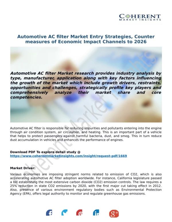 Automotive AC filter Market Entry Strategies, Counter measures of Economic Impact Channels to 2026