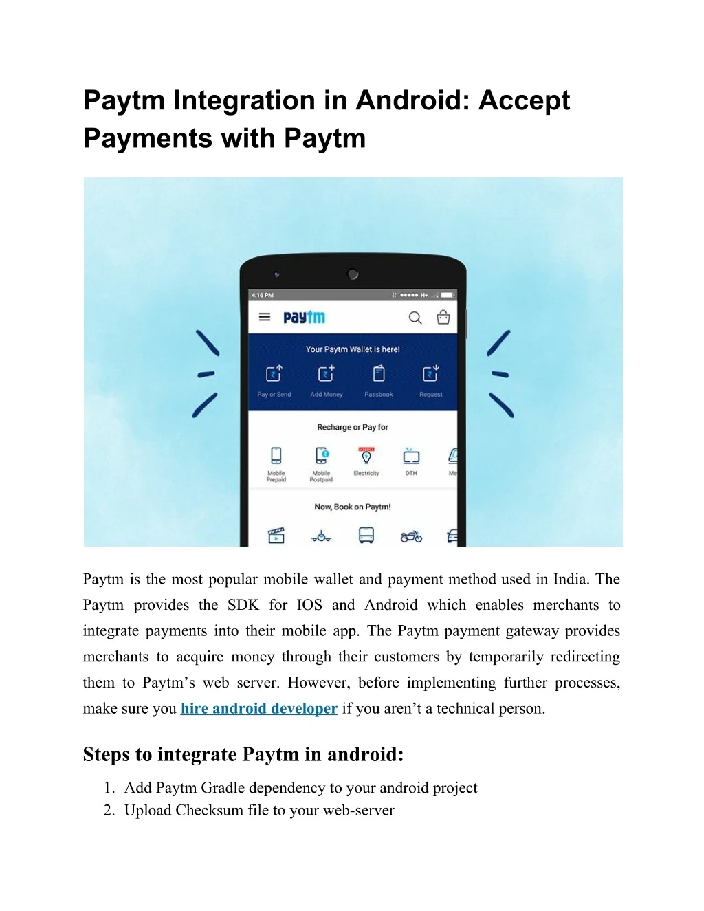 paytm integration in android accept payments with