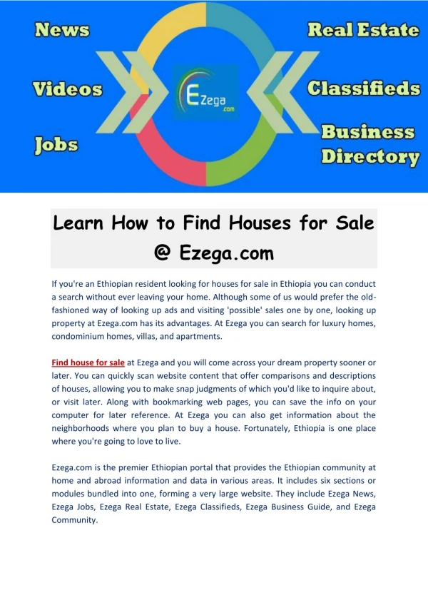 Learn How to Find Houses for Sale - Ezega.com