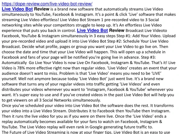 Live Video Bot Review