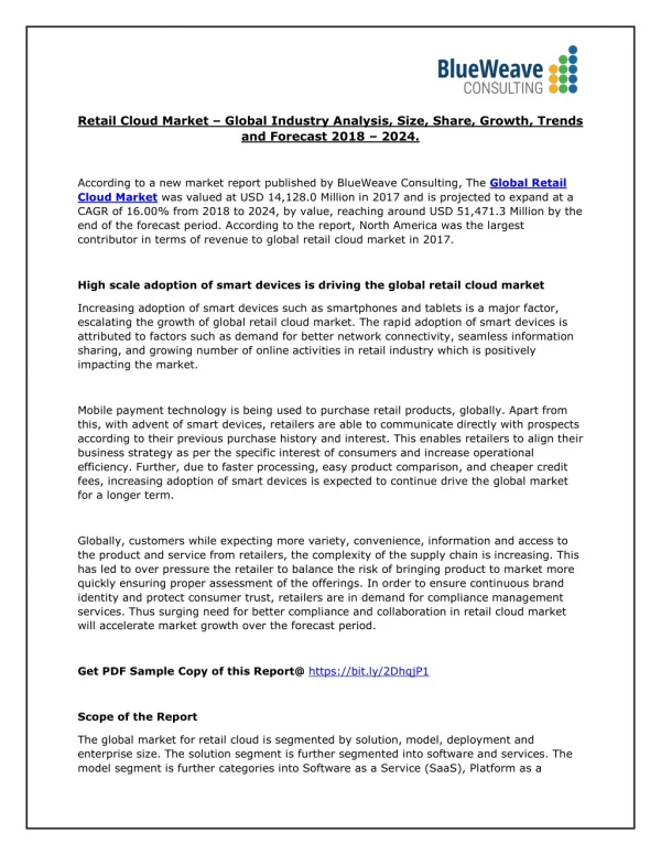 Global Retail Cloud Market analysis with Top Key Manufacturers, Applications, Trends and Forecasts by 2024