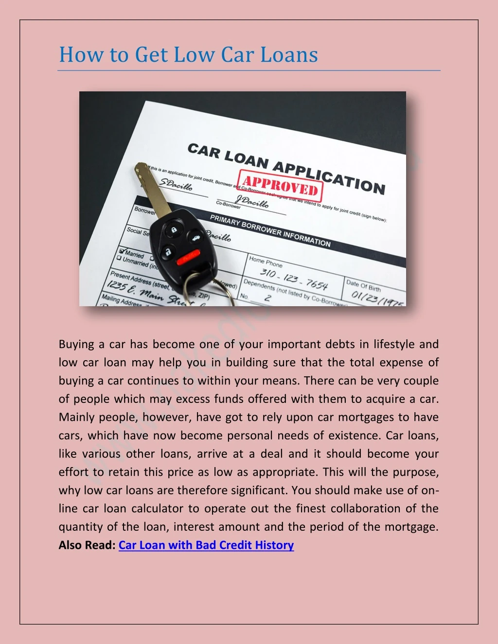 how to get low car loans