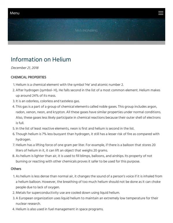 Information on Helium