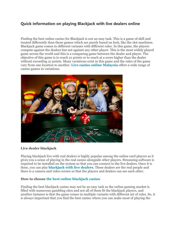 Quick information on playing Blackjack with live dealers