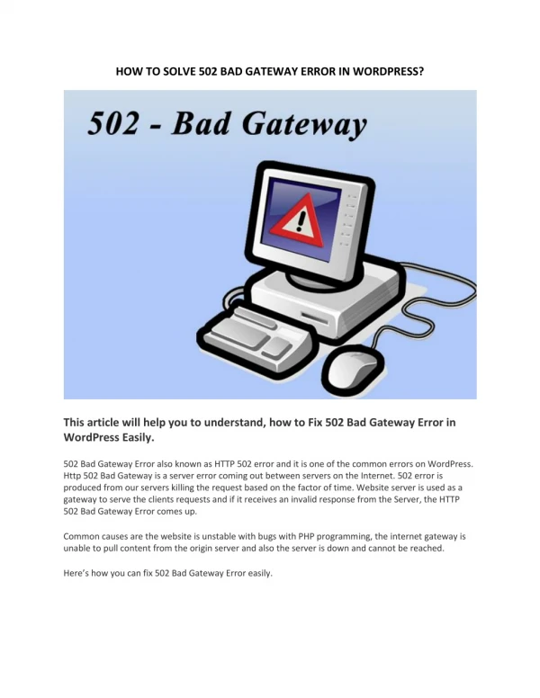 HOW TO SOLVE 502 BAD GATEWAY ERROR IN WORDPRESS?