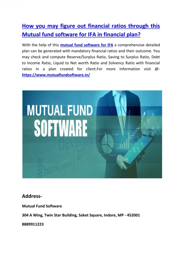 How you may figure out financial ratios through this Mutual fund software for IFA in financial plan?