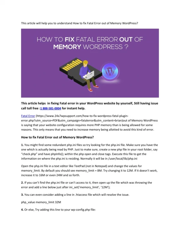 Call:1 888-581-0004 | How to fix Fatal Error WordPress WordPress