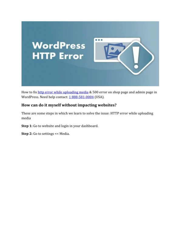 Call:1 888-581-0004 | How to Fix http Error WordPress Media Upload