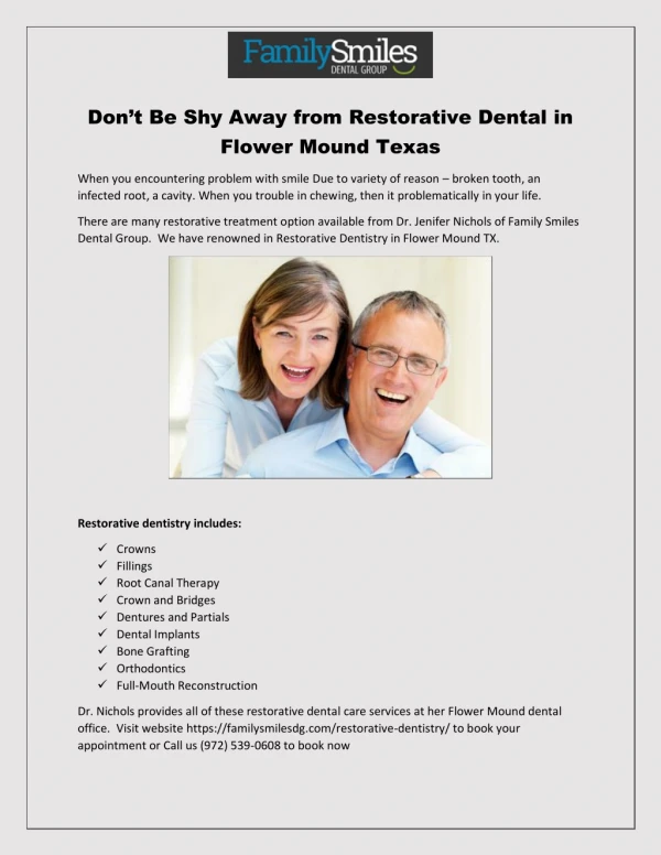 Don’t Be Shy Away from Restorative Dental in Flower Mound Texas