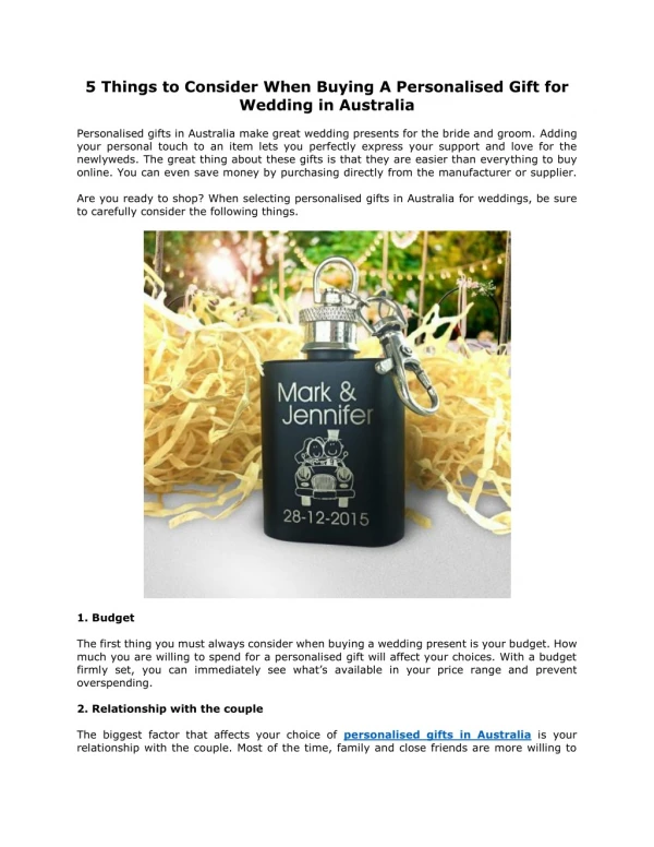 5 Things to Consider When Buying A Personalised Gift for Wedding in Australia