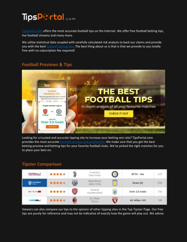 Football Betting Tips - Football Predictions – TipsPortal.com