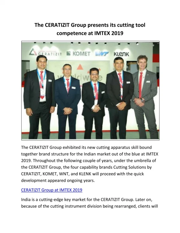 The CERATIZIT Group presents its cutting tool competence at IMTEX 2019