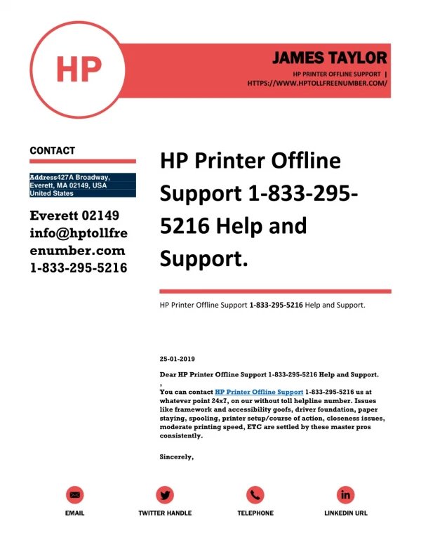 HP Printer Offline Support 1-833-295-5216 Toll Free {US}