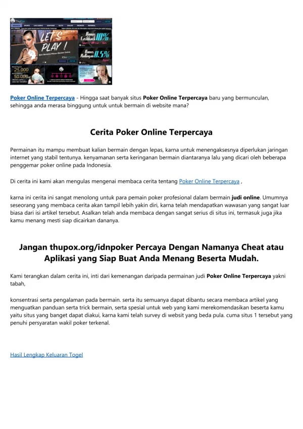 Poker Online Terbaru Dan Terpercaya