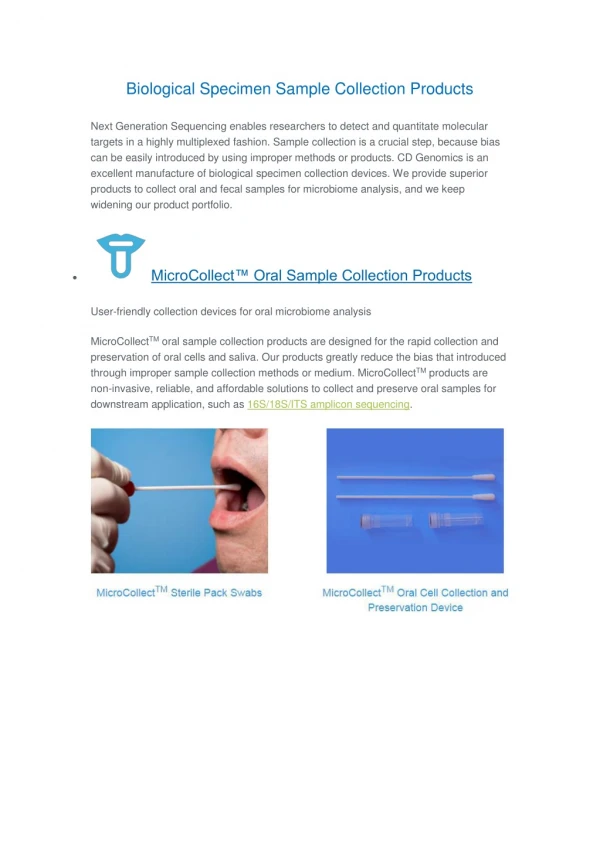 Microbioseq Biological Specimen Sample Collection Products
