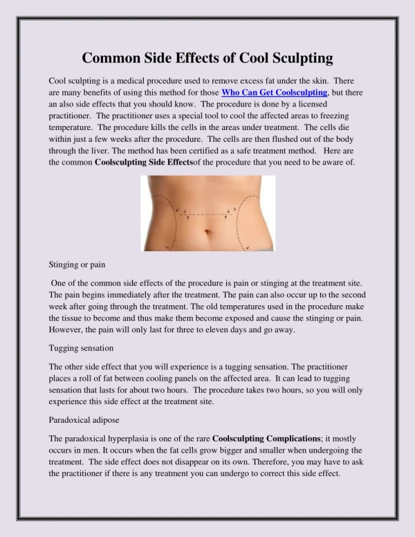 common side effects of cool sculpting