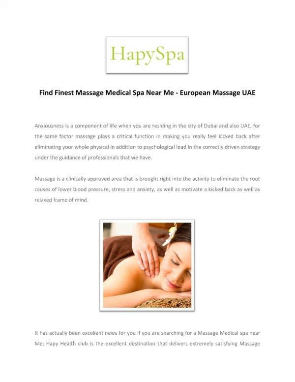 Best Massage Center In Dubai | European Massage | Hapyspa
