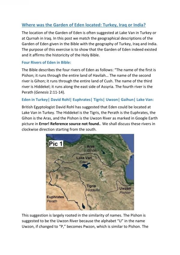 Where was the Garden of Eden located: Turkey, Iraq or India?